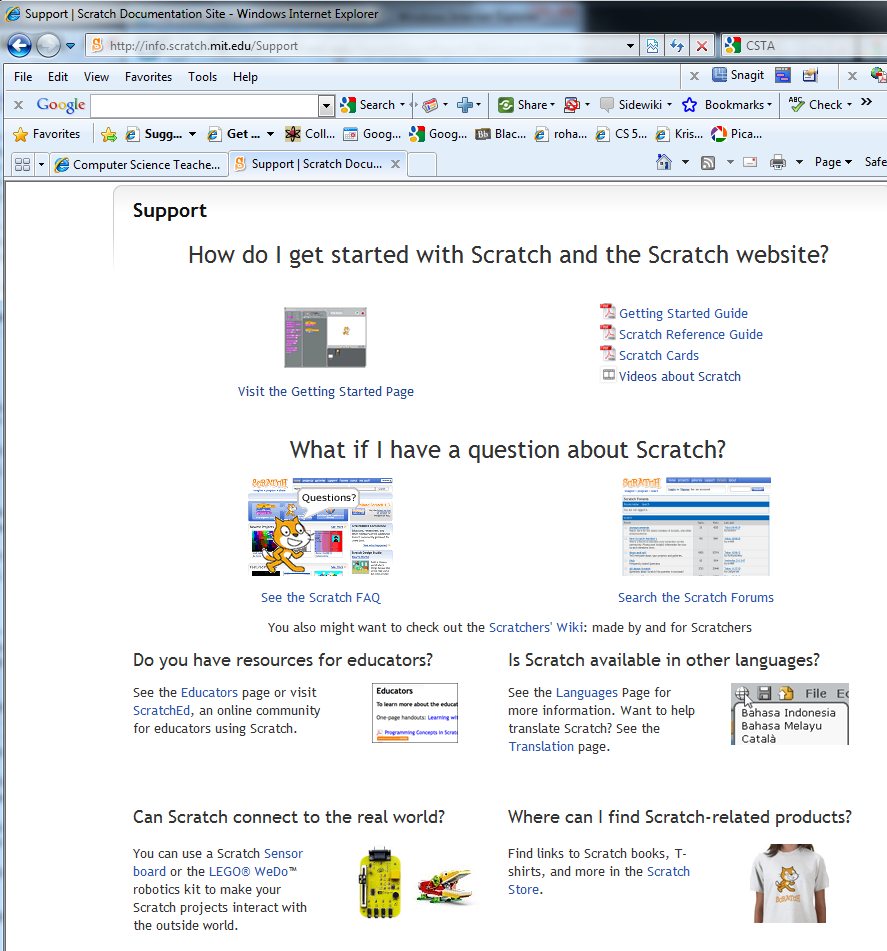 image of web page http://info.scratch.mit.edu/Support